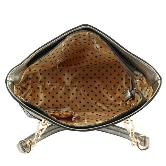 Turquoise Blue Rhinestone Accent Accessorized Handbag Set - Picture 2 of 3